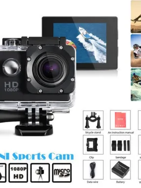1080p 12MP Action Camera Full HD 2.0 Inch Screen 30 m 98 Foot Waterproof Sports Camera with Accessories Kits for Bicycle Motorcycle Diving Swimming etc