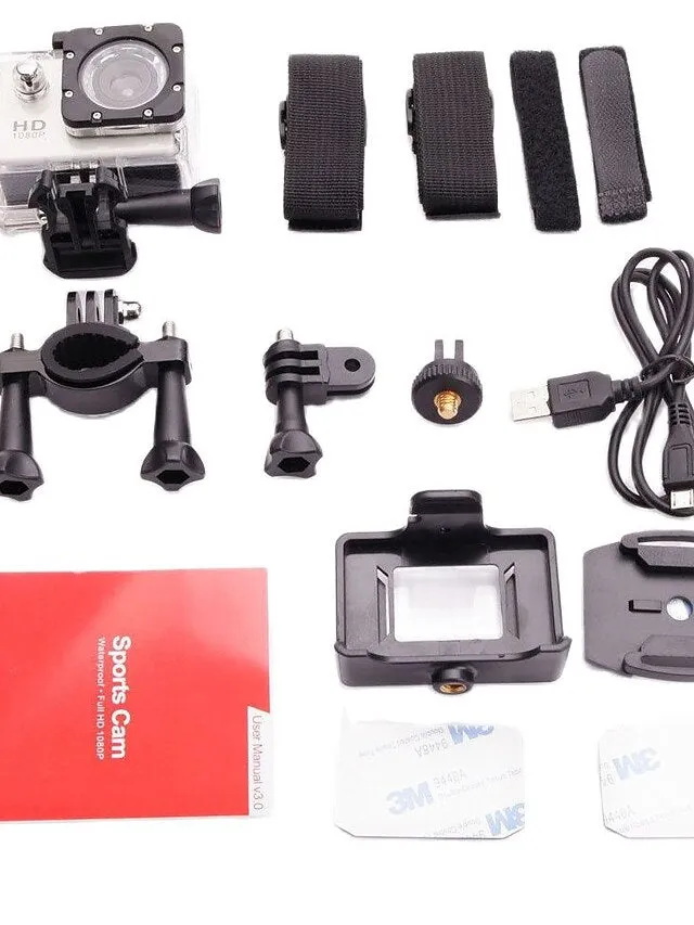 1080p 12MP Action Camera Full HD 2.0 Inch Screen 30 m 98 Foot Waterproof Sports Camera with Accessories Kits for Bicycle Motorcycle Diving Swimming etc