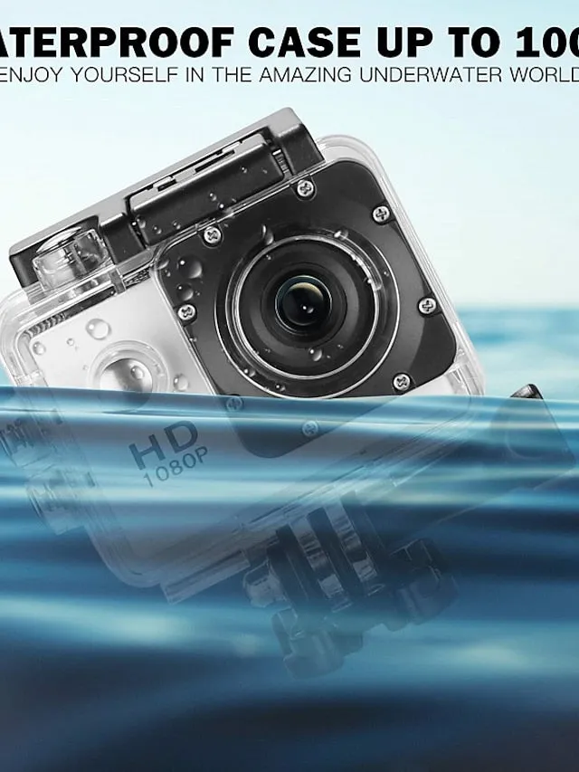 1080p 12MP Action Camera Full HD 2.0 Inch Screen 30 m 98 Foot Waterproof Sports Camera with Accessories Kits for Bicycle Motorcycle Diving Swimming etc