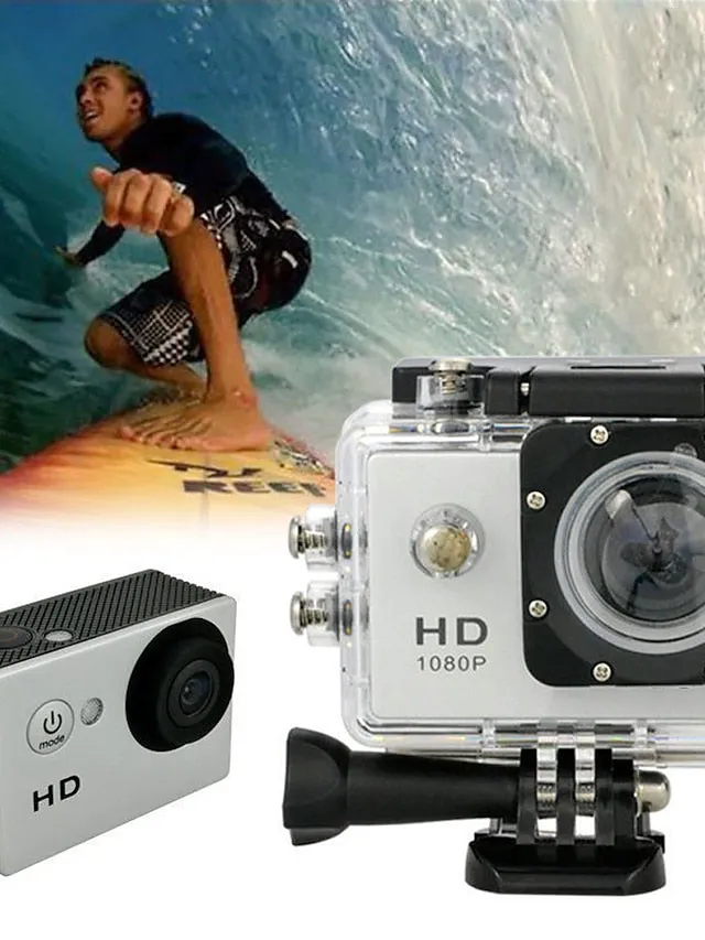 1080p 12MP Action Camera Full HD 2.0 Inch Screen 30 m 98 Foot Waterproof Sports Camera with Accessories Kits for Bicycle Motorcycle Diving Swimming etc