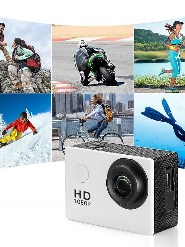 1080p 12MP Action Camera Full HD 2.0 Inch Screen 30 m 98 Foot Waterproof Sports Camera with Accessories Kits for Bicycle Motorcycle Diving Swimming etc
