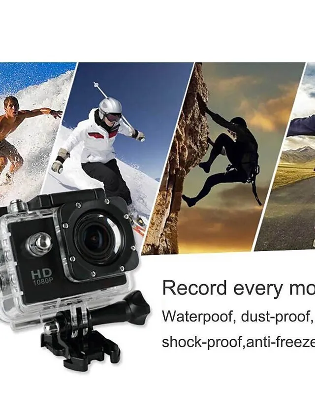 1080p 12MP Action Camera Full HD 2.0 Inch Screen 30 m 98 Foot Waterproof Sports Camera with Accessories Kits for Bicycle Motorcycle Diving Swimming etc