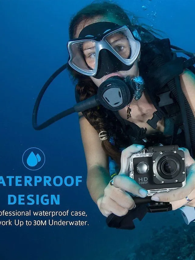 1080p 12MP Action Camera Full HD 2.0 Inch Screen 30 m 98 Foot Waterproof Sports Camera with Accessories Kits for Bicycle Motorcycle Diving Swimming etc