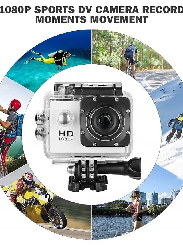 1080p 12MP Action Camera Full HD 2.0 Inch Screen 30 m 98 Foot Waterproof Sports Camera with Accessories Kits for Bicycle Motorcycle Diving Swimming etc