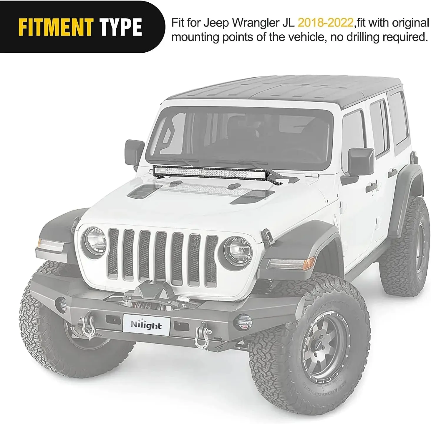 32 Inch Straight LightBar Hood Mounts For 2018-2023 Jeep Wrangler JL JLU 2020-2023 Gladiator JT
