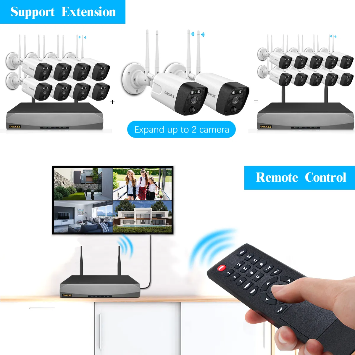 (5.5MP & 2-Way Audio) Dual Antennas PIR Detection Outdoor Security Wireless Camera System 3K 5.0MP 1944P Wireless Surveillance Monitor NVR Kits