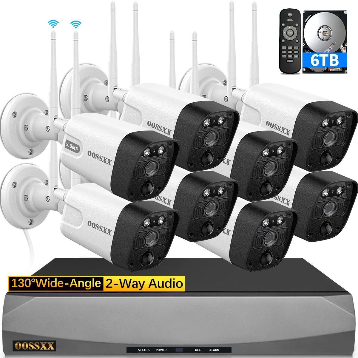 (5.5MP & 2-Way Audio) Dual Antennas PIR Detection Outdoor Security Wireless Camera System 3K 5.0MP 1944P Wireless Surveillance Monitor NVR Kits