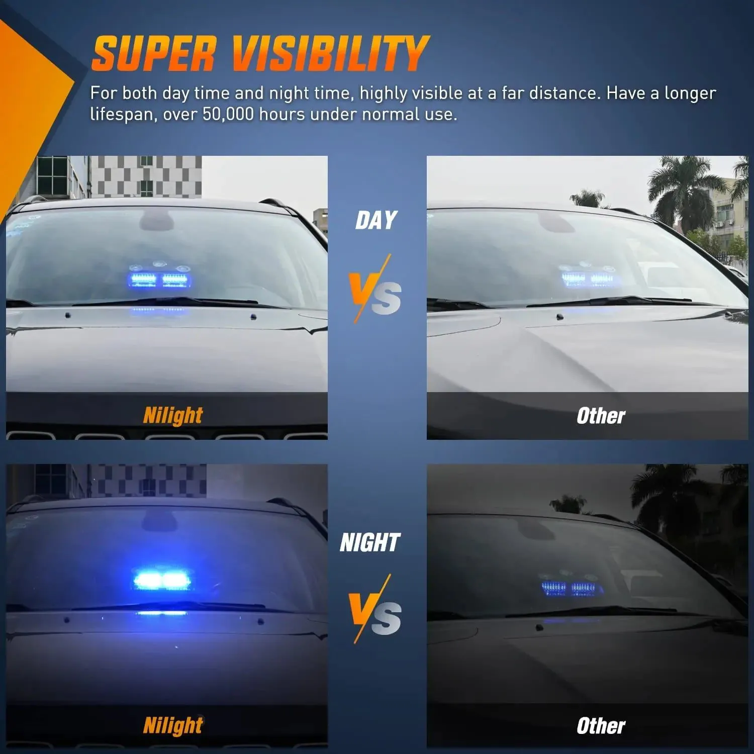 8 Inch 16 Leds Windshield Hazard Blue Strobe Light