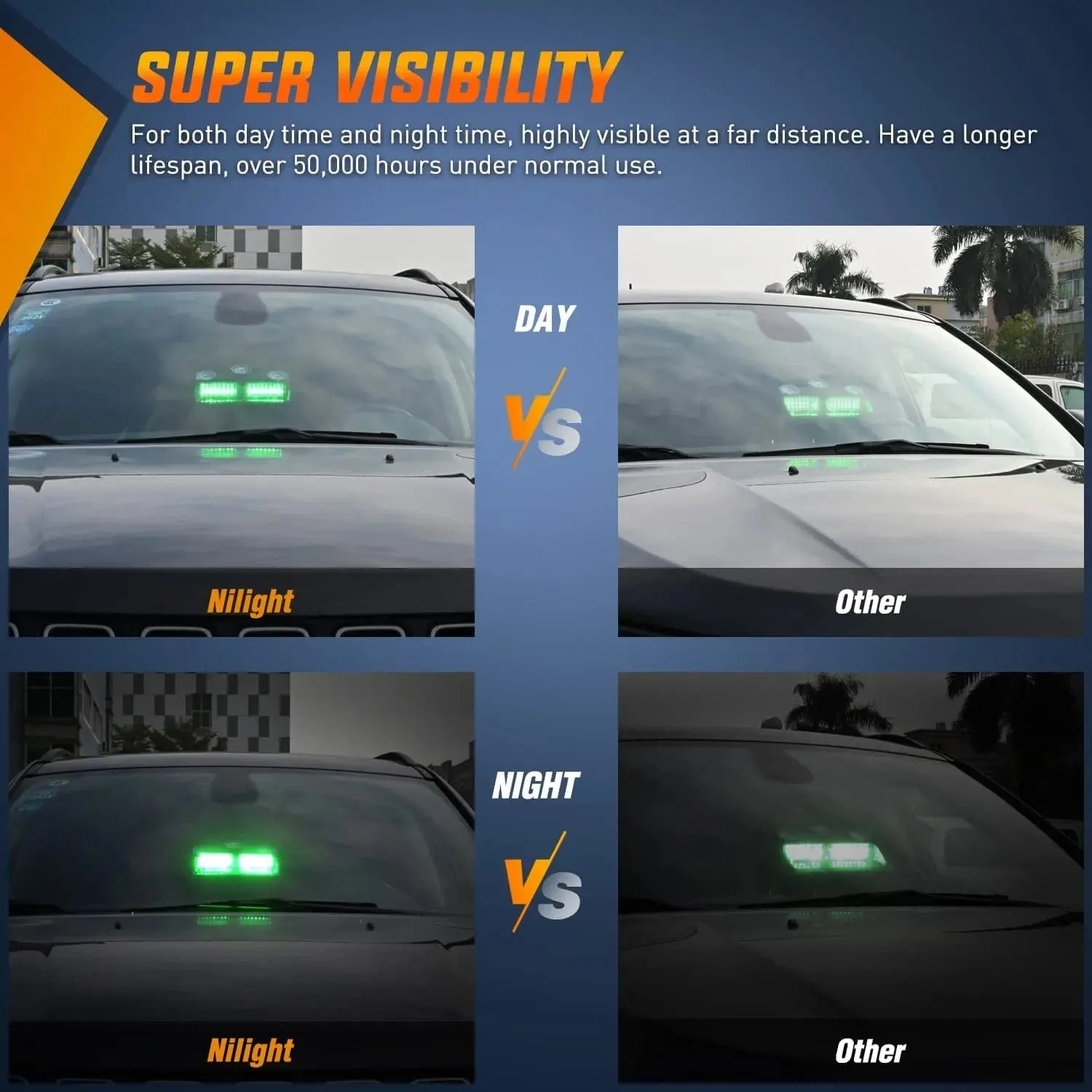 8 Inch 16 Leds Windshield Hazard Green Strobe Light