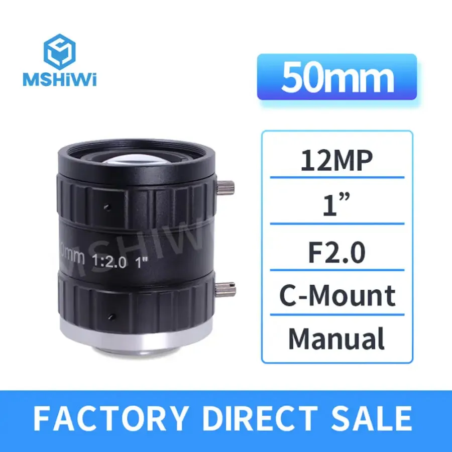 8MP C-mount F2.0 Aperture 1" 16mm-50mm Prime FA Industrial Lens