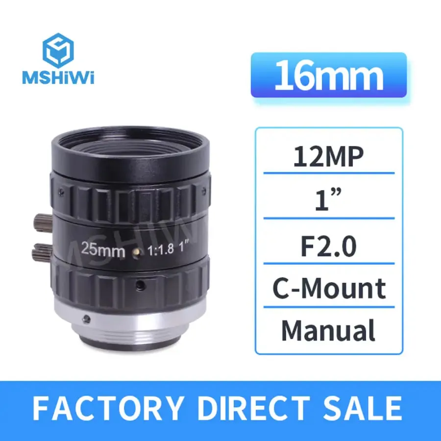 8MP C-mount F2.0 Aperture 1" 16mm-50mm Prime FA Industrial Lens