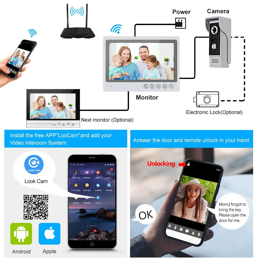 9 Inch Home WiFi Video Intercom System Wireless Video Doorbell with Night Vision Waterproof  Support 32G TF Card Video Recording
