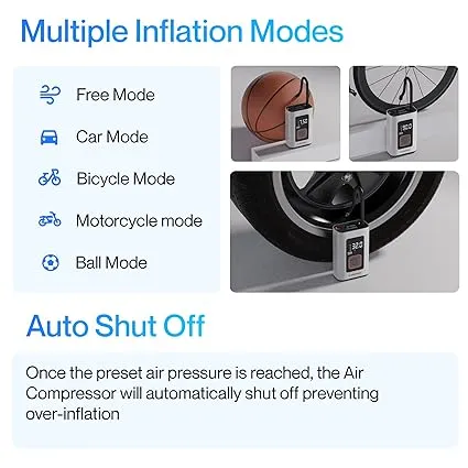 Ambrane 150 PSI Portable Electric Tyre Air Pump for Car & Bike, LED Light & Torch, Easy Mode Switching, Compact Portable Tyre Inflator Turbo (Grey)