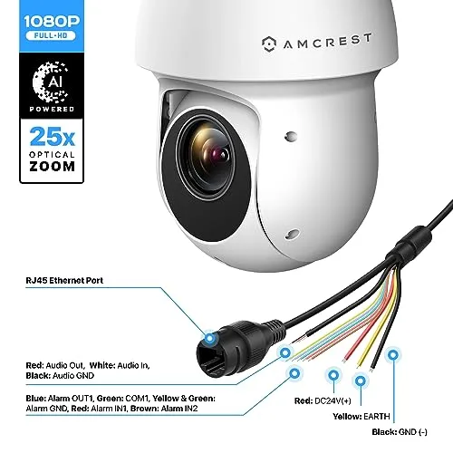 Amcrest 2MP Outdoor PTZ POE   IP Camera Pan Tilt Zoom (Optical 25x Motorized) POE  Camera Security Speed Dome, CMOS Image Sensor, 328ft Night Vision, POE  (802.3at) F1.6, IP66, IP2M-863EW-AI-V2