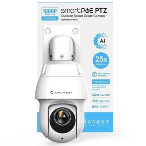 Amcrest 2MP Outdoor PTZ POE   IP Camera Pan Tilt Zoom (Optical 25x Motorized) POE  Camera Security Speed Dome, CMOS Image Sensor, 328ft Night Vision, POE  (802.3at) F1.6, IP66, IP2M-863EW-AI-V2