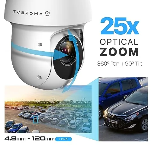 Amcrest 2MP Outdoor PTZ POE   IP Camera Pan Tilt Zoom (Optical 25x Motorized) POE  Camera Security Speed Dome, CMOS Image Sensor, 328ft Night Vision, POE  (802.3at) F1.6, IP66, IP2M-863EW-AI-V2