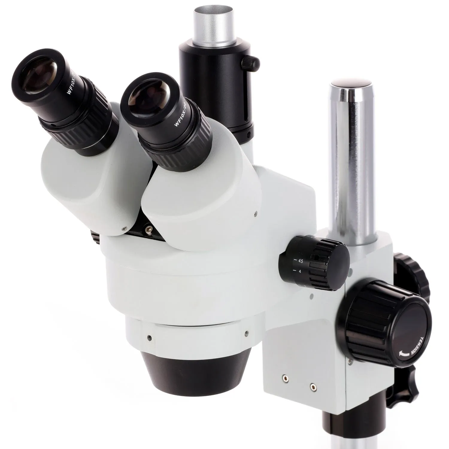 AmScope SM-1 Series Zoom Trinocular Stereo Microscope on Pillar Stand with Extra Large Base Plate w/30W LED Fiber Optic Ring Light and HD Recording Camera