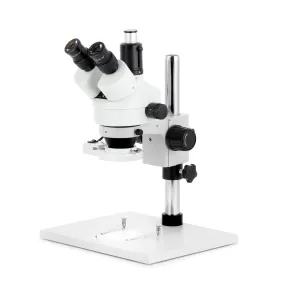 AmScope SM-1 Series Zoom Trinocular Stereo Microscope on Pillar Stand with Extra Large Base Plate w/8W Fluorescent Ring Light and HD Recording Camera