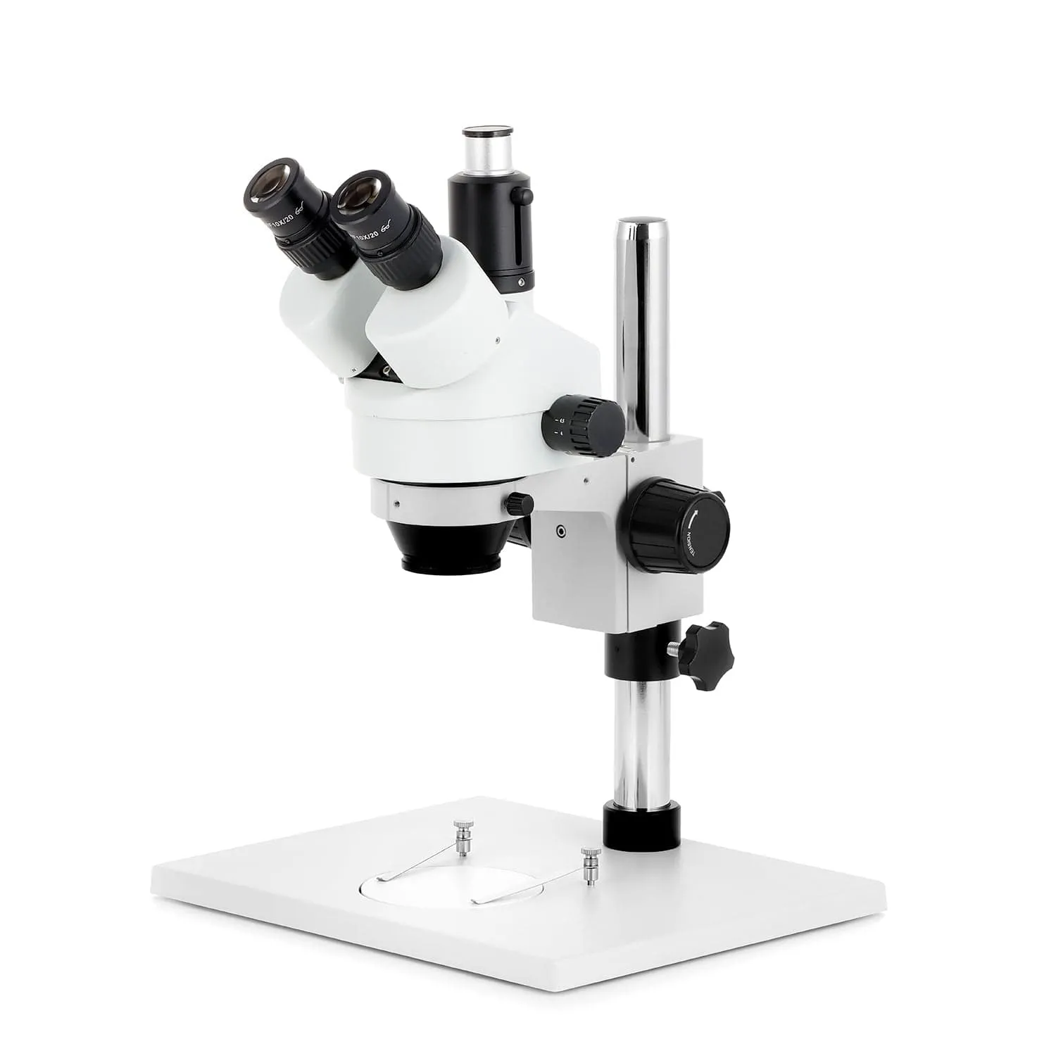AmScope SM-1 Series Zoom Trinocular Stereo Microscope on Pillar Stand with Extra Large Base Plate w/HDMI Camera