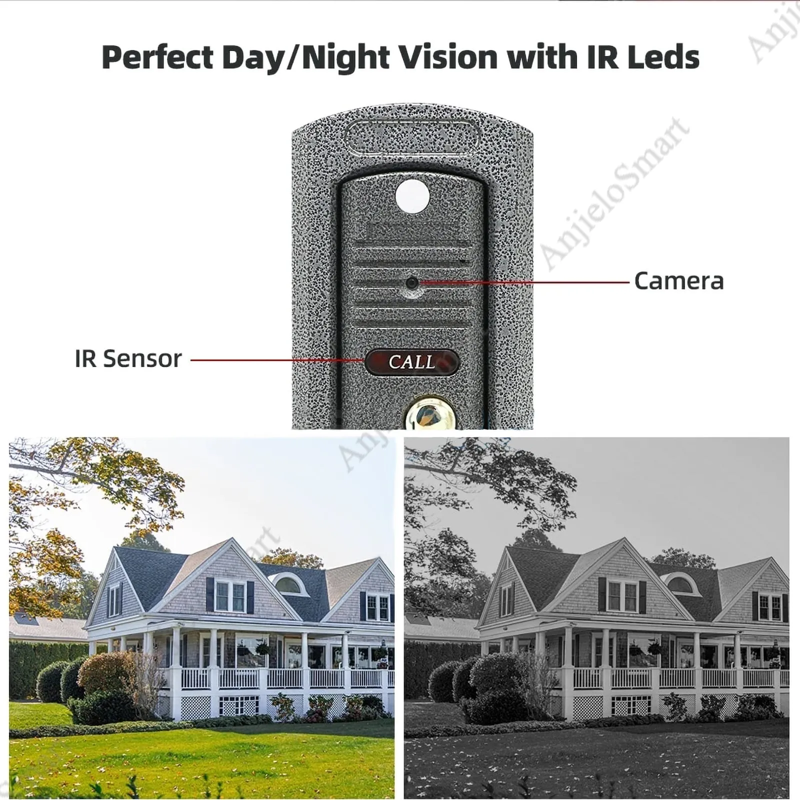 AnjieloSmart 7'' Intercom for Home HD Wired Video Doorbell  Monitor  IR Night Vision Motion Sensor for Home Security 1200TVL Camera
