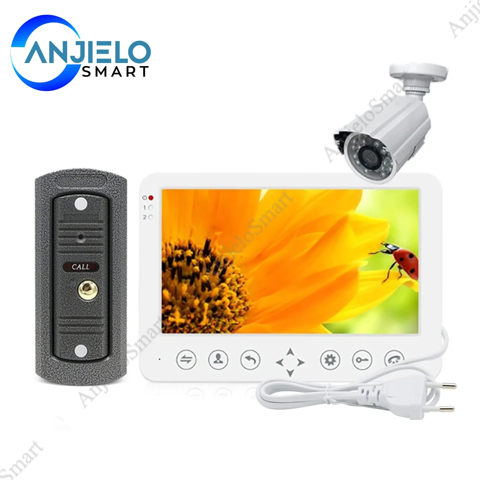 AnjieloSmart 7'' Intercom for Home HD Wired Video Doorbell  Monitor  IR Night Vision Motion Sensor for Home Security 1200TVL Camera