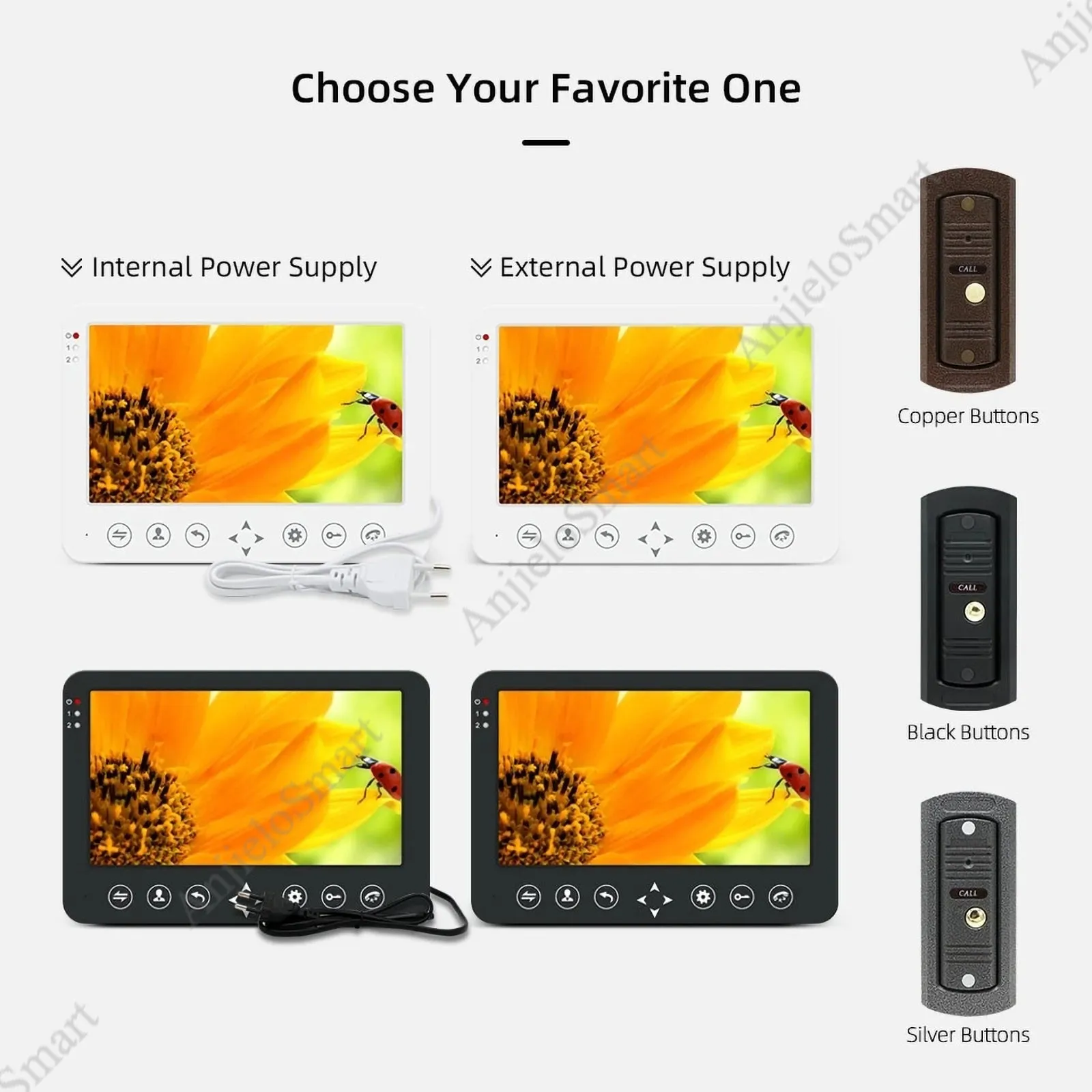 AnjieloSmart 7'' Intercom for Home HD Wired Video Doorbell  Monitor  IR Night Vision Motion Sensor for Home Security 1200TVL Camera