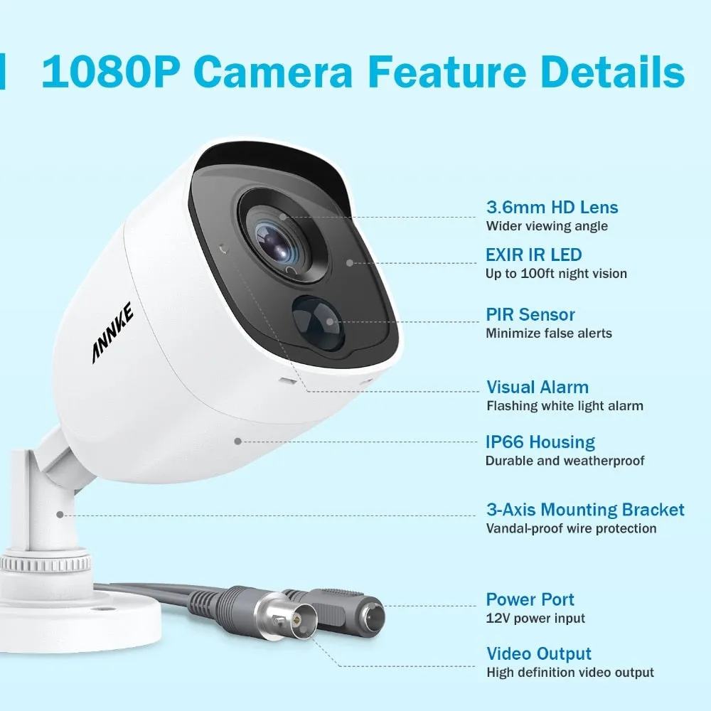 Annke 16CH 3MP H.265  5in1 CCTV DVR 16PCS 1080P Security Camera PIR Detection Outdoor Camera Home Video Surveillance System Kit