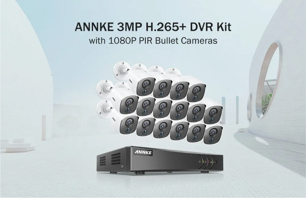 Annke 16CH 3MP H.265  5in1 CCTV DVR 16PCS 1080P Security Camera PIR Detection Outdoor Camera Home Video Surveillance System Kit
