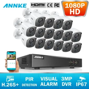 Annke 16CH 3MP H.265  5in1 CCTV DVR 16PCS 1080P Security Camera PIR Detection Outdoor Camera Home Video Surveillance System Kit