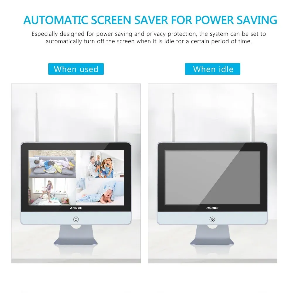 Annke 4CH 1080P HD WiFi Wireless NVR Video Surveillance System 12inch LCD Screen Automatic Screen Saver 1080P Bullet IP Cameras