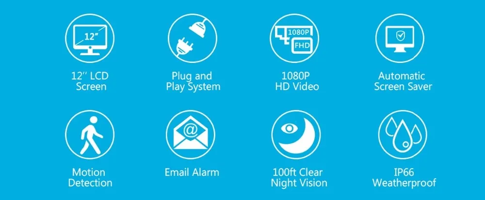 Annke 4CH 1080P HD WiFi Wireless NVR Video Surveillance System 12inch LCD Screen Automatic Screen Saver 1080P Bullet IP Cameras