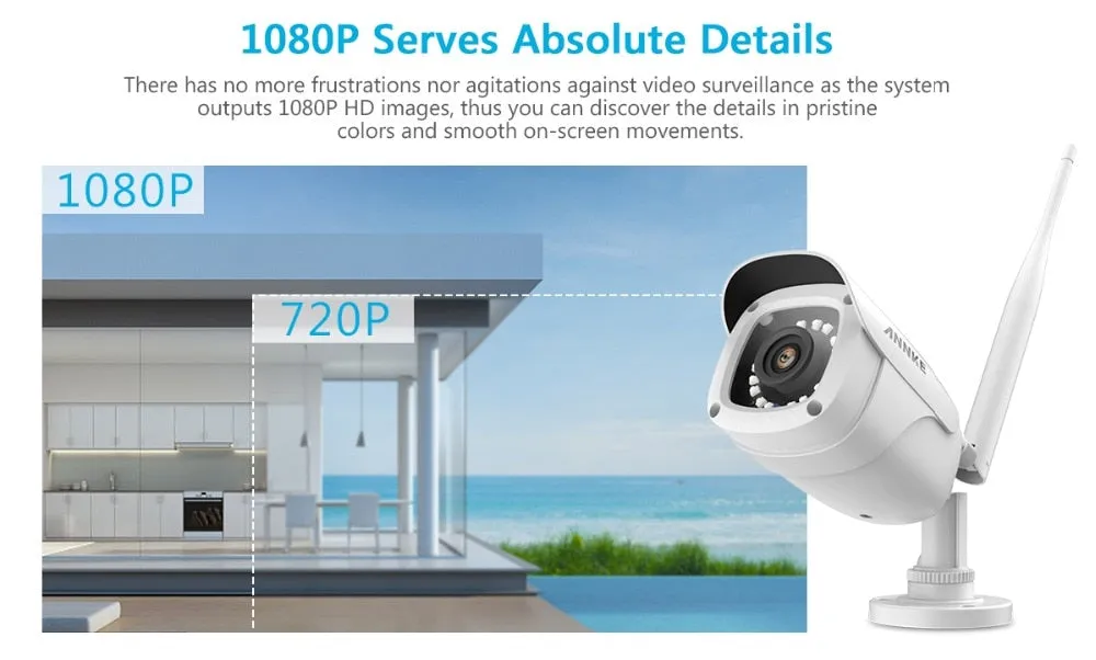Annke 4CH 1080P HD WiFi Wireless NVR Video Surveillance System 12inch LCD Screen Automatic Screen Saver 1080P Bullet IP Cameras