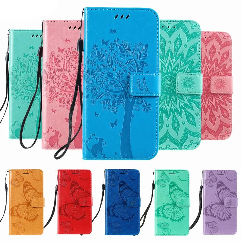 Anymob Huawei Phone Case Green Butterfly Design Flip Leather Wallet Phone Cover