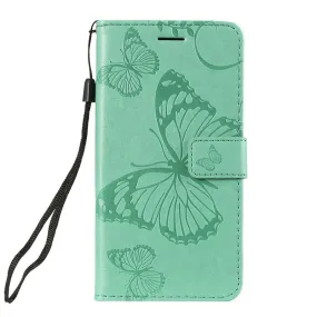 Anymob Huawei Phone Case Green Butterfly Design Flip Leather Wallet Phone Cover