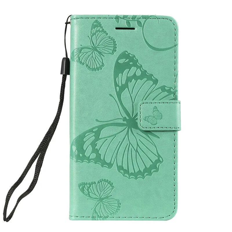 Anymob Huawei Phone Case Green Butterfly Design Flip Leather Wallet Phone Cover
