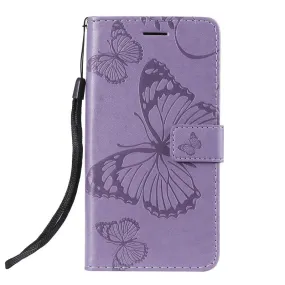 Anymob Huawei Phone Case Purple Butterfly Flip Leather Wallet Phone Cover