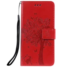 Anymob Huawei Phone Case Red Tree Print Flip Leather Wallet Phone Cover