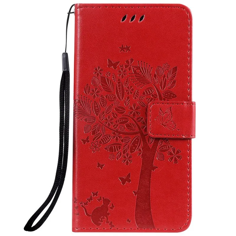 Anymob Huawei Phone Case Red Tree Print Flip Leather Wallet Phone Cover