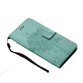 Anymob Huawei Turquoise Leather Flip Case Wallet Cover Cat Phone Shell