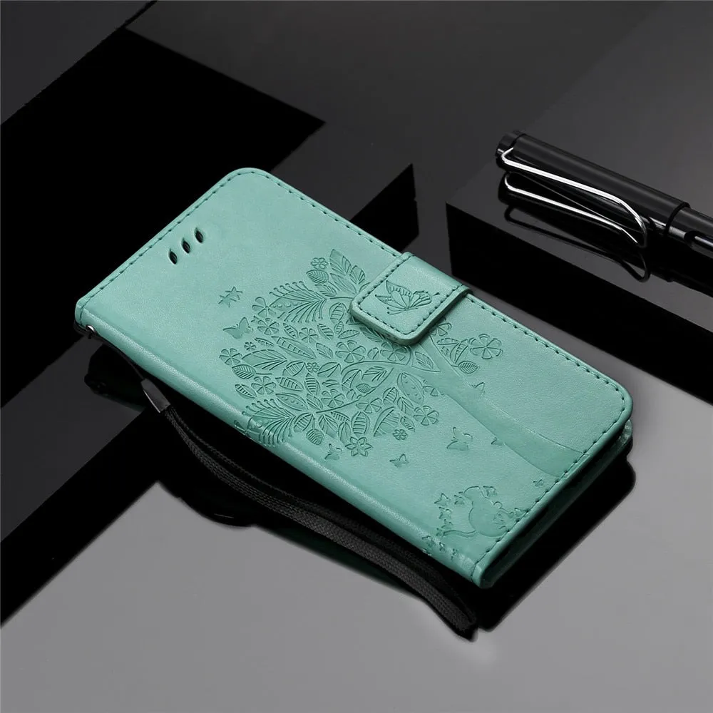 Anymob Huawei Turquoise Leather Flip Case Wallet Cover Cat Phone Shell