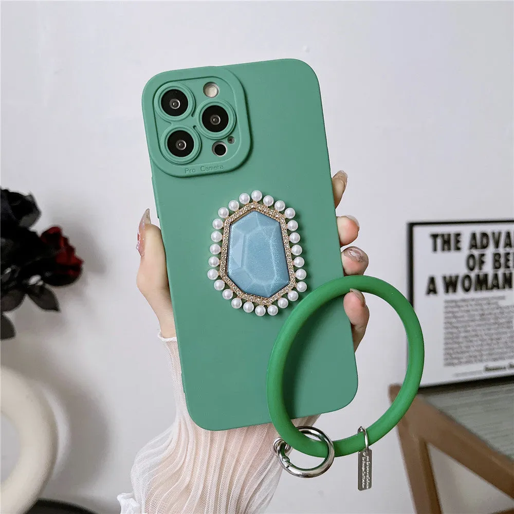 Anymob iPhone Case Green 3D Bling Diamond Soft Silicon Bracelet Back Cover