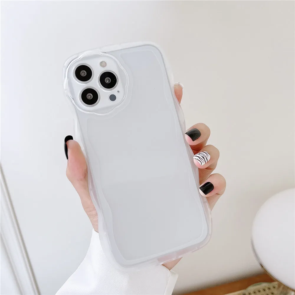 Anymob iPhone Case Milky White Curly Wavy Shockproof Bumper Transparent Silicon Cover