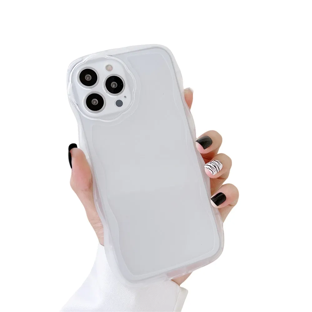 Anymob iPhone Case Milky White Curly Wavy Shockproof Bumper Transparent Silicon Cover