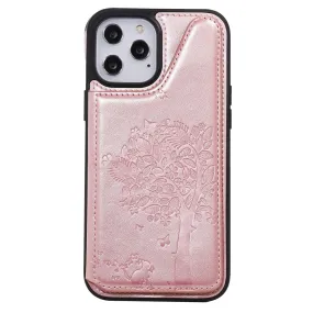 Anymob iPhone Case Pink 3D Tree Cat Leather Flip Wallet Cover