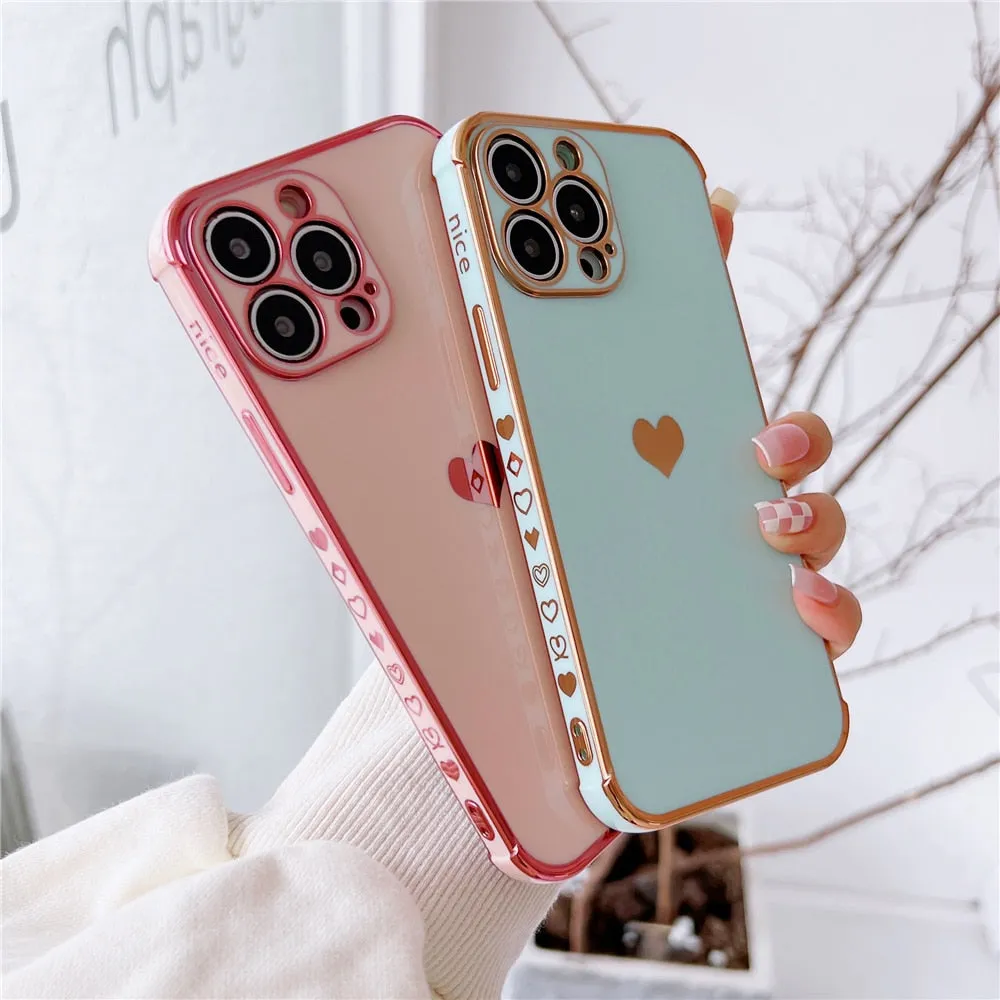 Anymob iPhone Case Purple Plating Love Heart Pattern Soft Silicon Phone Cover