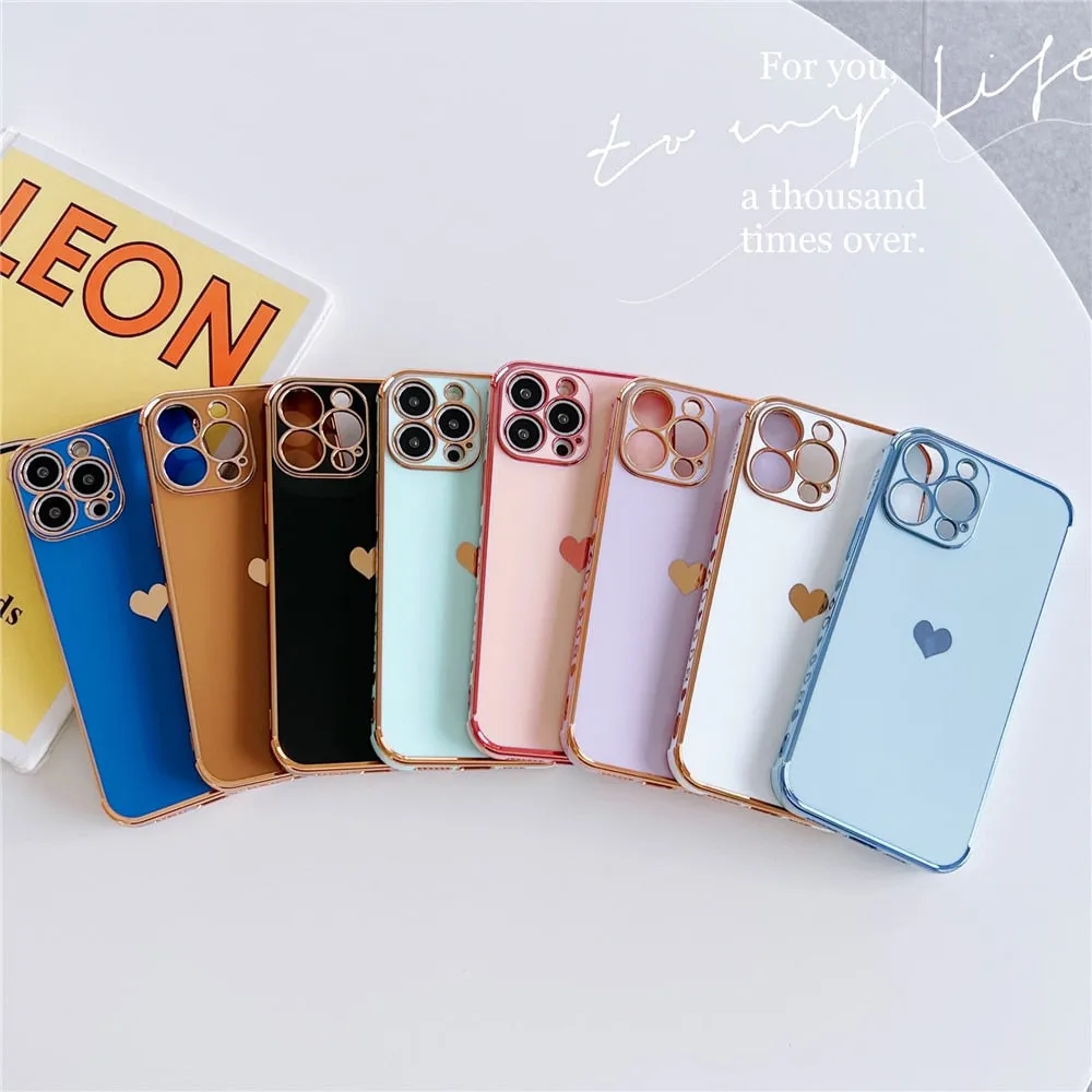 Anymob iPhone Case Purple Plating Love Heart Pattern Soft Silicon Phone Cover