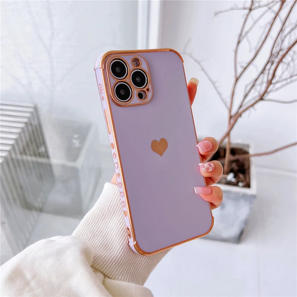 Anymob iPhone Case Purple Plating Love Heart Pattern Soft Silicon Phone Cover