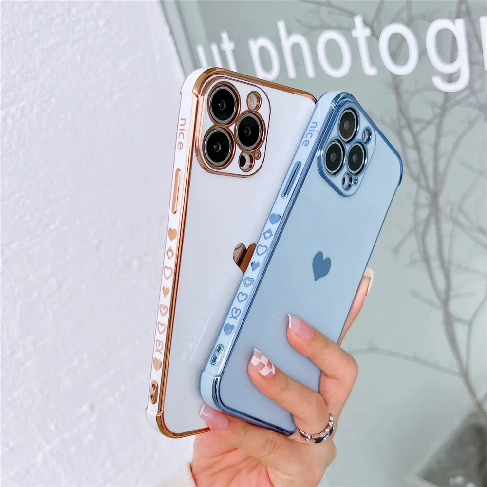 Anymob iPhone Case Purple Plating Love Heart Pattern Soft Silicon Phone Cover