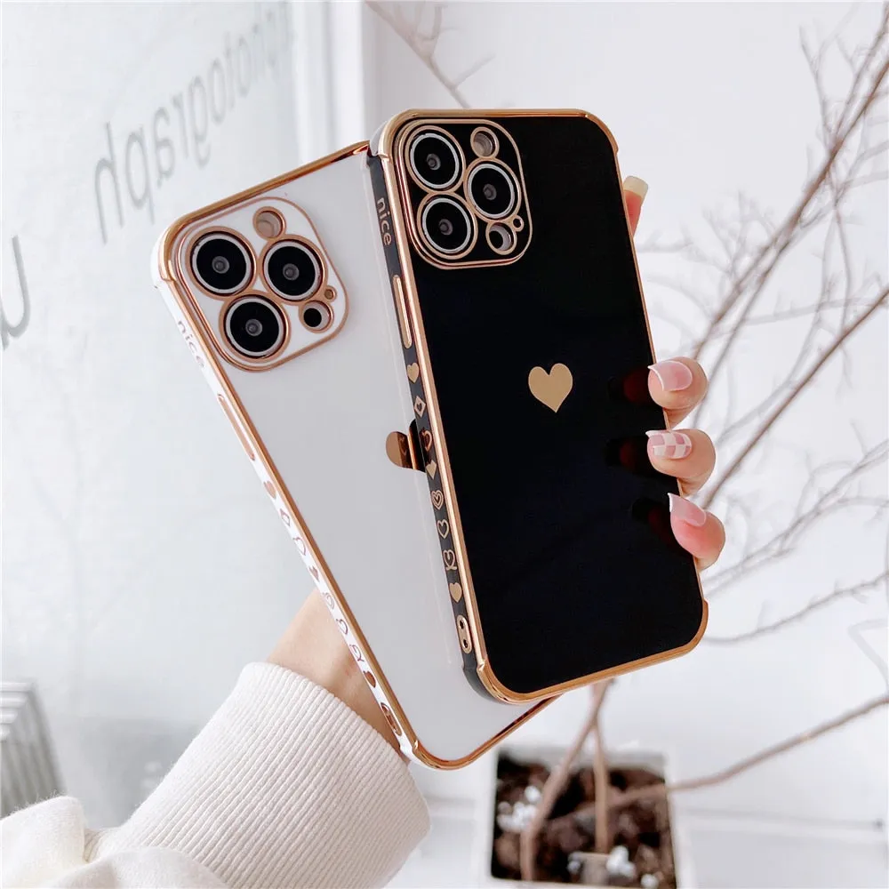 Anymob iPhone Case Purple Plating Love Heart Pattern Soft Silicon Phone Cover