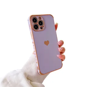 Anymob iPhone Case Purple Plating Love Heart Pattern Soft Silicon Phone Cover